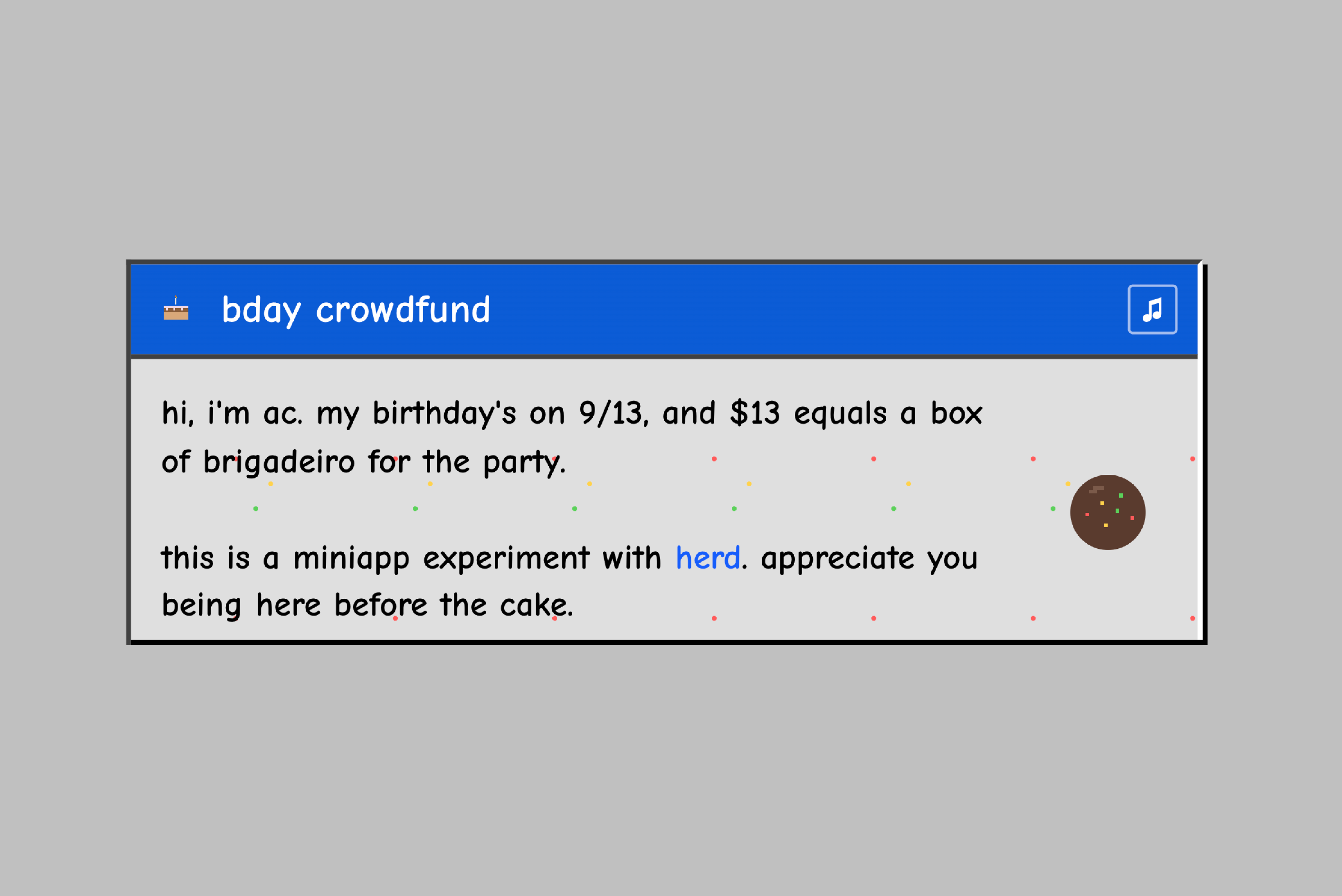 bday crowdfund - Farcaster Mini Apps